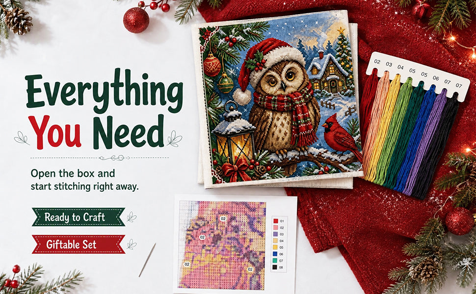 Owl In Winter Forest - Full 11CT Stamped Cross Stitch 45x45CM - Huacan