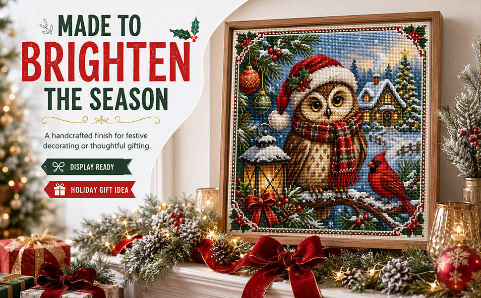 Owl In Winter Forest - Full 11CT Stamped Cross Stitch 45x45CM - Huacan