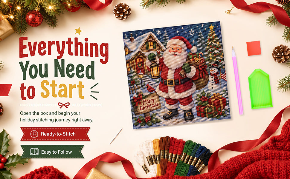 Santa Claus - Full 11CT Stamped Cross Stitch 45x45CM - Huacan