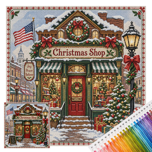 Weihnachtsladen - Komplettes 11CT Stempel-Kreuzstichset 45x45CM - Huacan