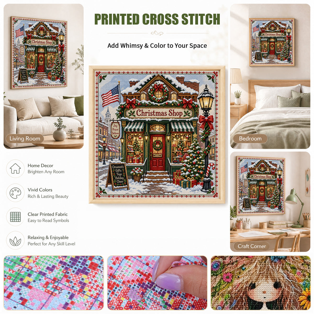 Christmas Shop - Full 11CT Stamped Cross Stitch 45x45CM - Huacan