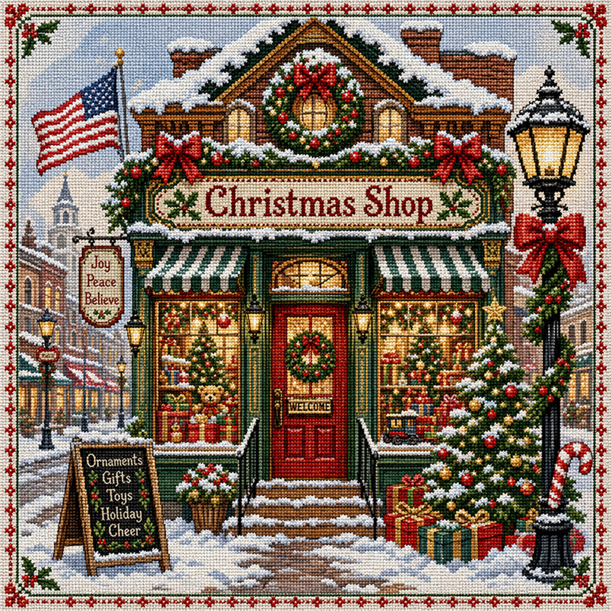 Christmas Shop - Full 11CT Stamped Cross Stitch 45x45CM - Huacan
