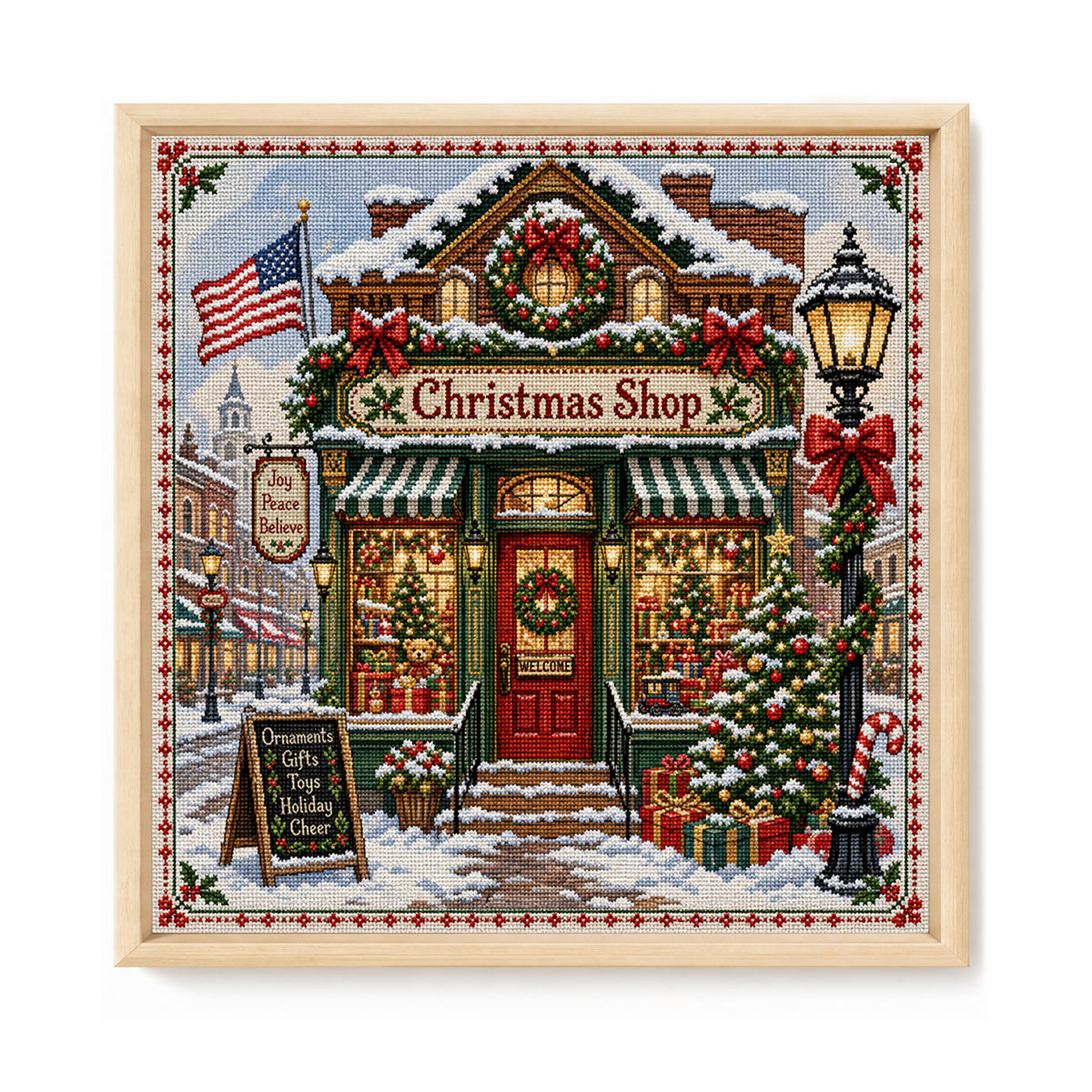 Christmas Shop - Full 11CT Stamped Cross Stitch 45x45CM - Huacan