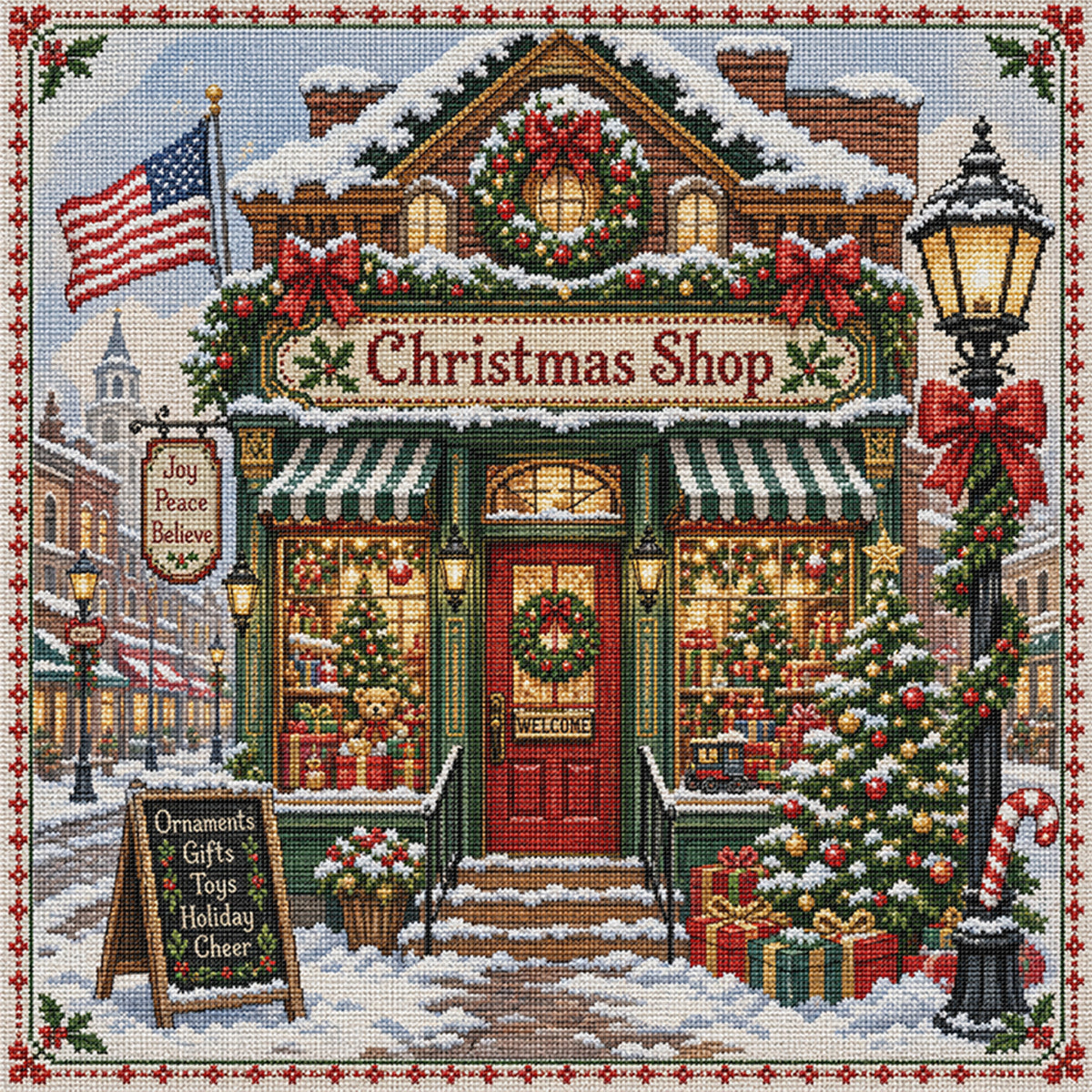Christmas Shop - Full 11CT Stamped Cross Stitch 45x45CM - Huacan