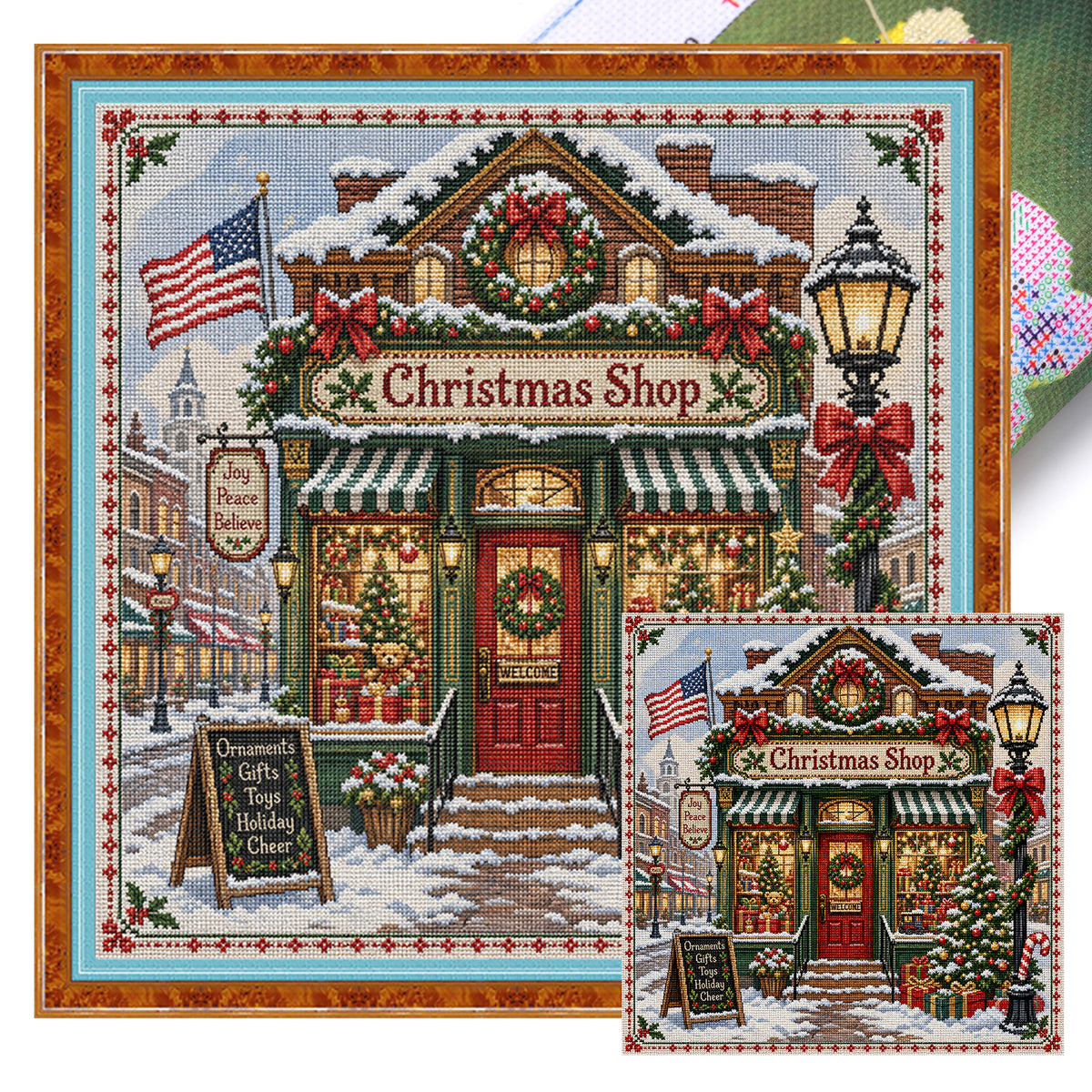 Christmas Shop - Full 11CT Stamped Cross Stitch 45x45CM - Huacan