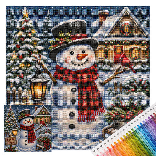 Schneeblick-Schneemann – Komplettes 11CT Stempel-Kreuzstich-Set 45x45 cm – Huacan