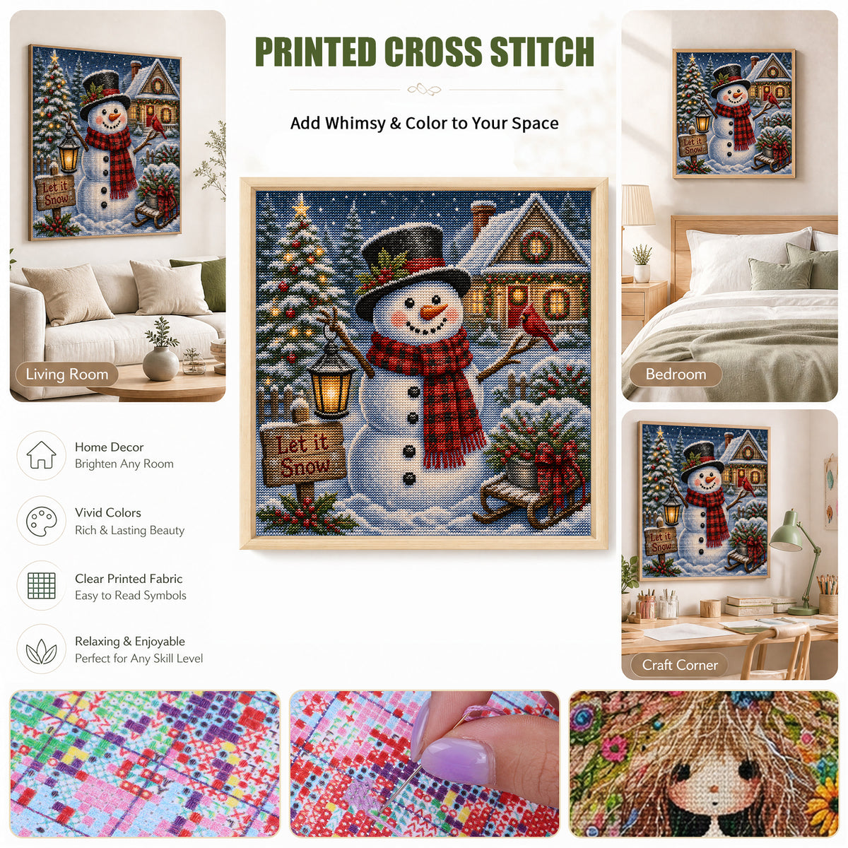 Schneeblick-Schneemann – Komplettes 11CT Stempel-Kreuzstich-Set 45x45 cm – Huacan