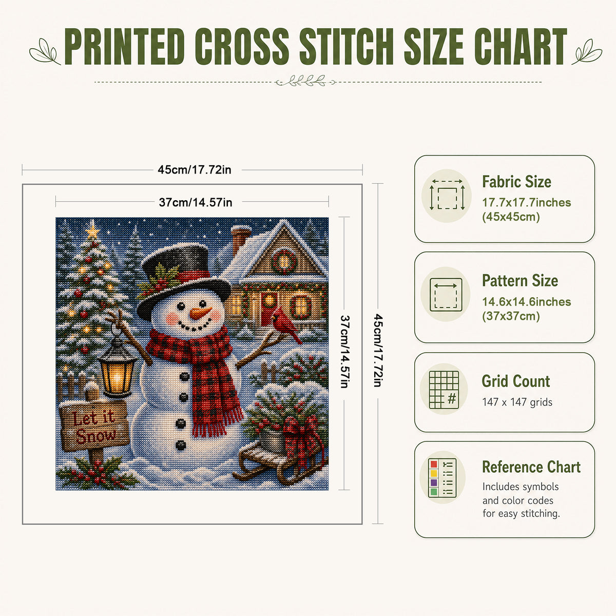 Schneeblick-Schneemann – Komplettes 11CT Stempel-Kreuzstich-Set 45x45 cm – Huacan