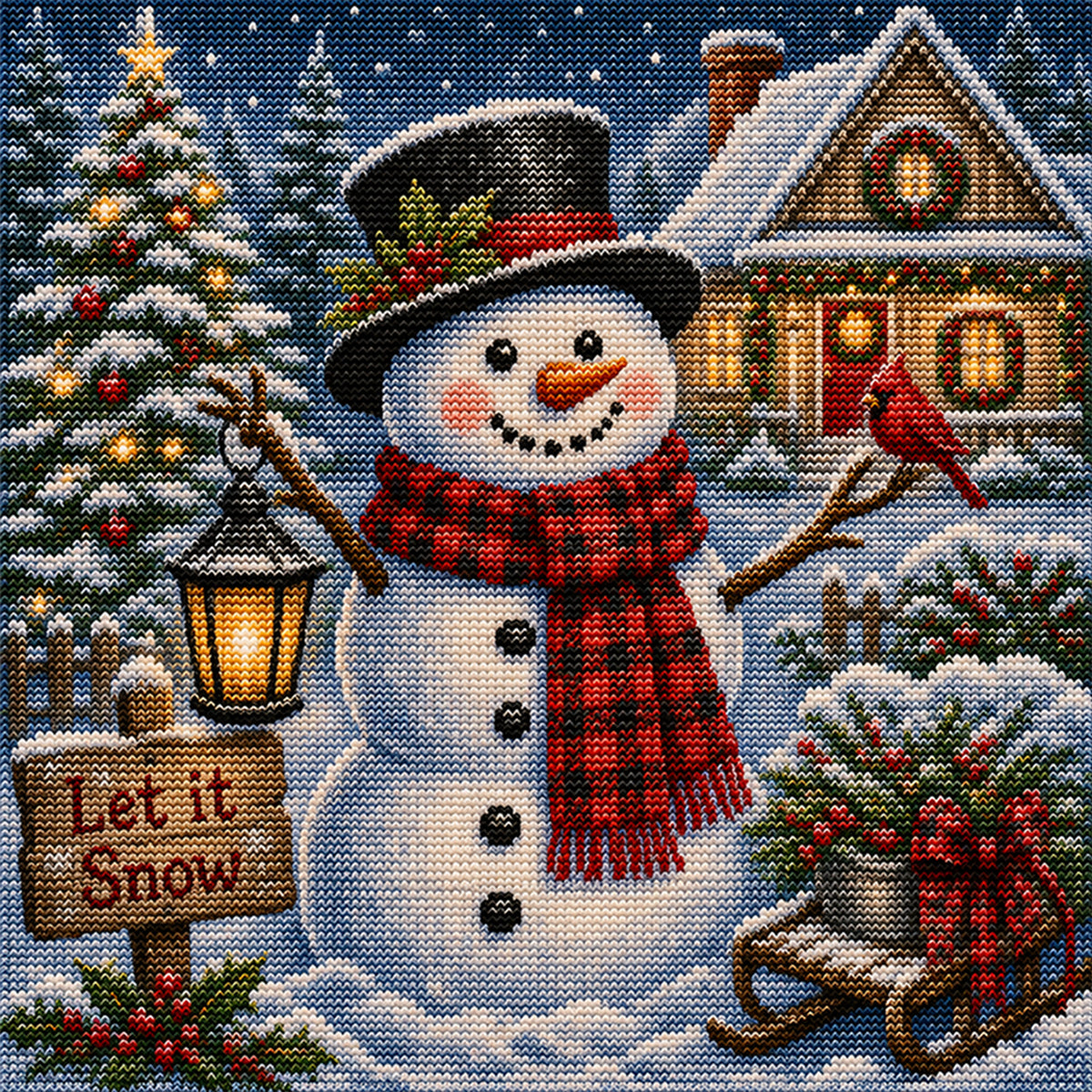 Schneeblick-Schneemann – Komplettes 11CT Stempel-Kreuzstich-Set 45x45 cm – Huacan