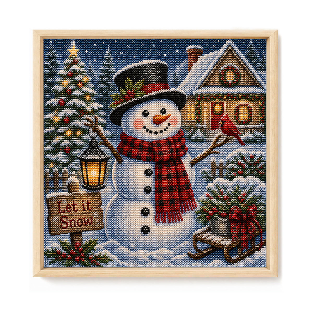 Schneeblick-Schneemann – Komplettes 11CT Stempel-Kreuzstich-Set 45x45 cm – Huacan