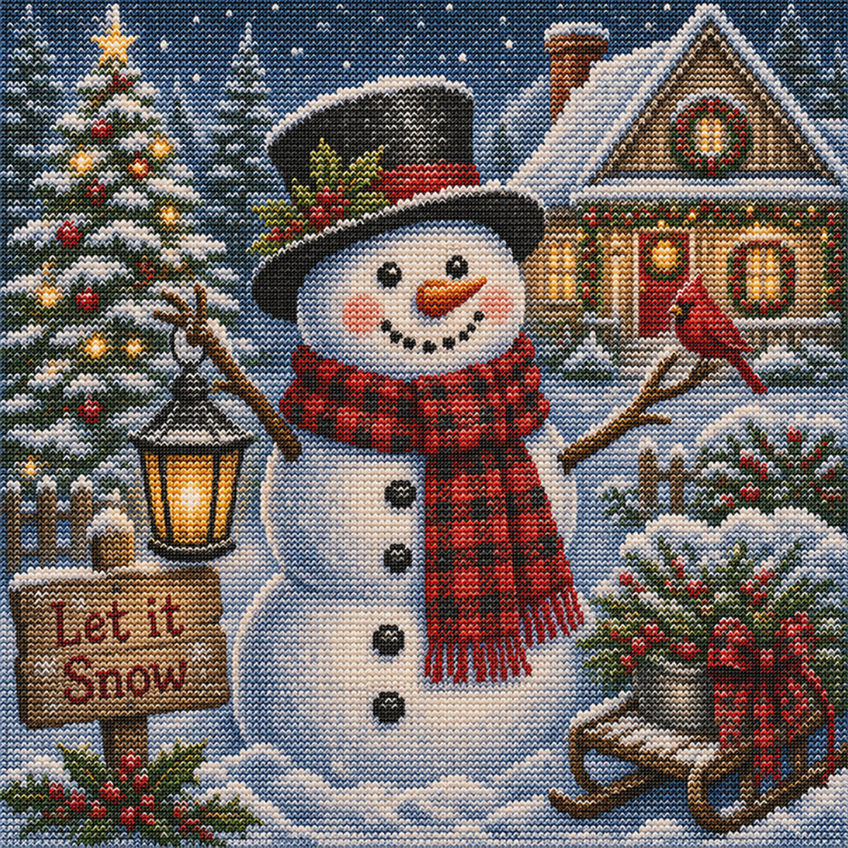 Schneeblick-Schneemann – Komplettes 11CT Stempel-Kreuzstich-Set 45x45 cm – Huacan