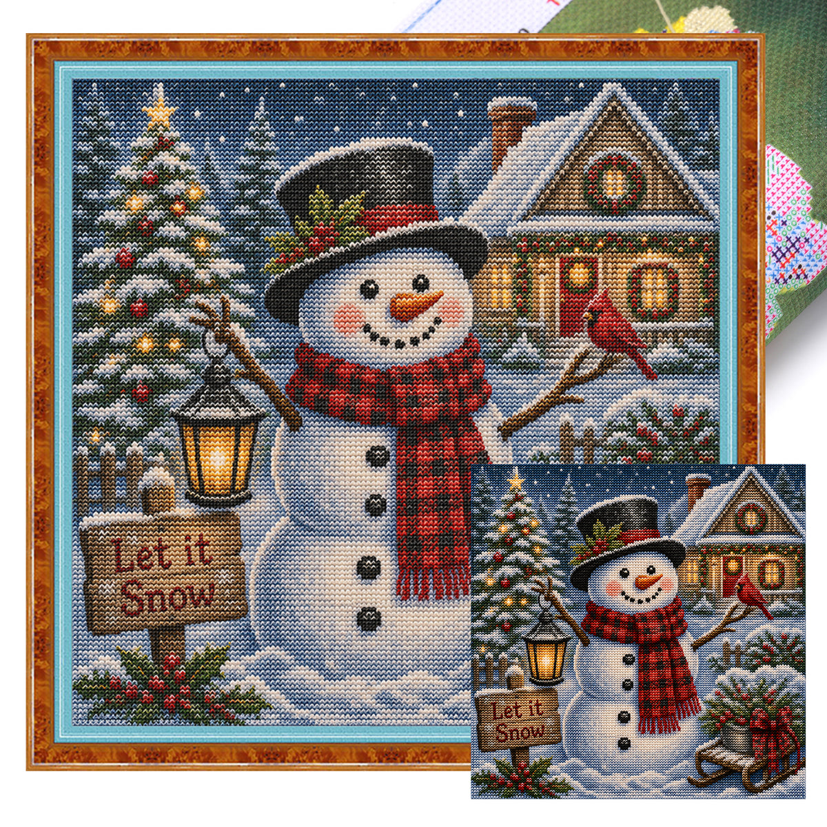 Schneeblick-Schneemann – Komplettes 11CT Stempel-Kreuzstich-Set 45x45 cm – Huacan