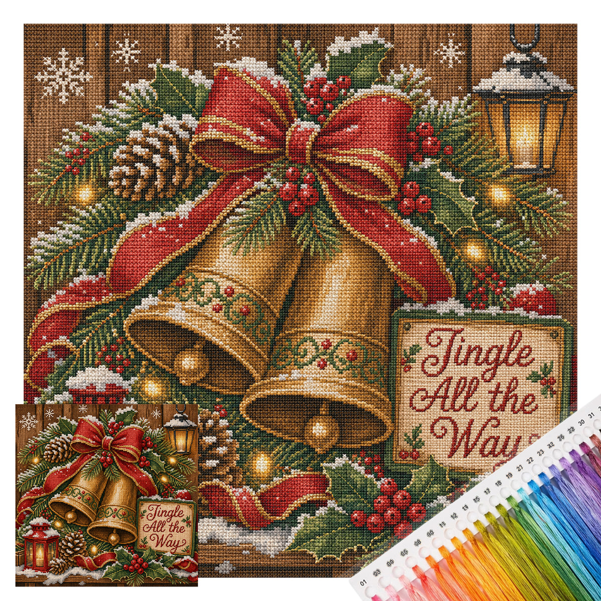 Christmas Bell Wreath - Full 11CT Stamped Cross Stitch 45x45CM - Huacan