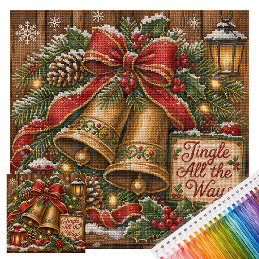 Weihnachtsglocken-Kranz – Vollständiges 11CT Stempel-Kreuzstich-Set 45x45CM – Huacan