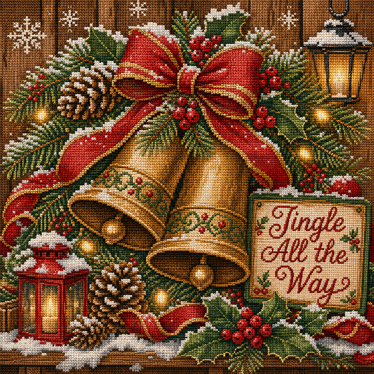 Christmas Bell Wreath - Full 11CT Stamped Cross Stitch 45x45CM - Huacan