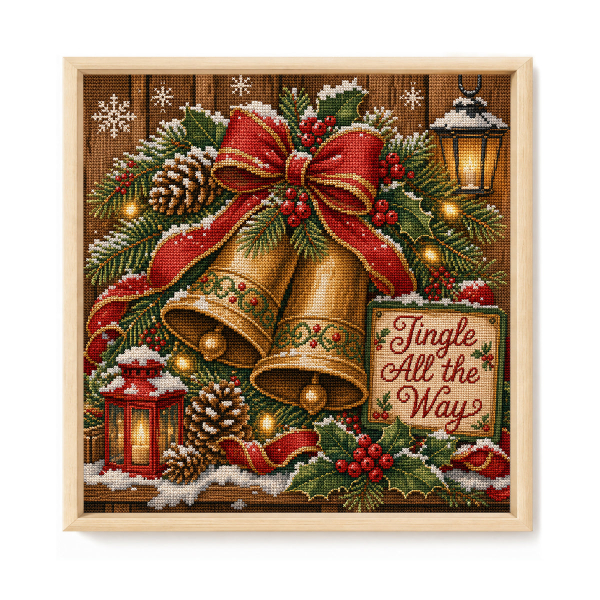Christmas Bell Wreath - Full 11CT Stamped Cross Stitch 45x45CM - Huacan