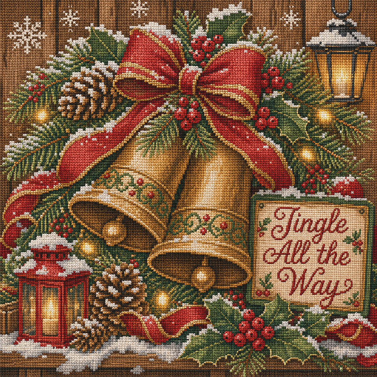 Christmas Bell Wreath - Full 11CT Stamped Cross Stitch 45x45CM - Huacan