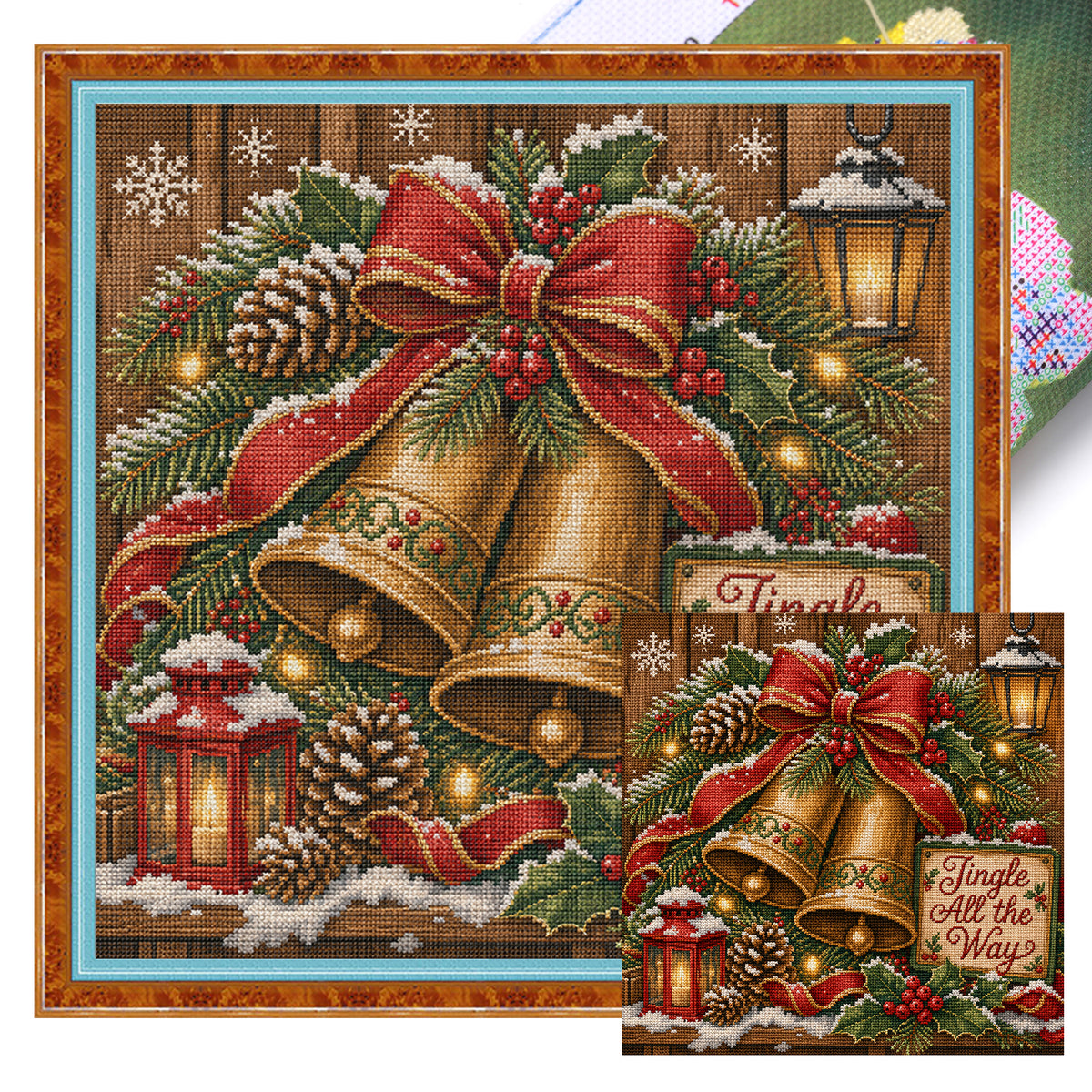 Christmas Bell Wreath - Full 11CT Stamped Cross Stitch 45x45CM - Huacan