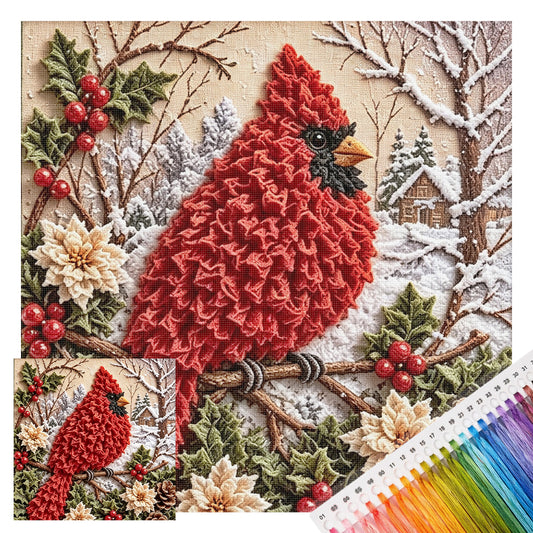 Weihnachtlicher roter Vogel Winterszene – Vollständiges 11CT Stempel-Kreuzstich-Set 40x40CM – Huacan