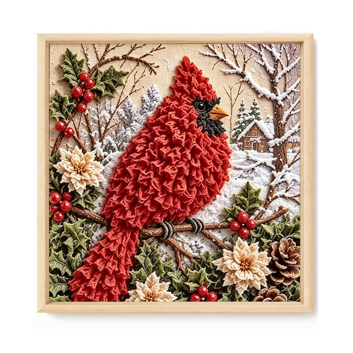 Christmas Red Bird Winter Scene - Full 11CT Stamped Cross Stitch 40x40CM - Huacan