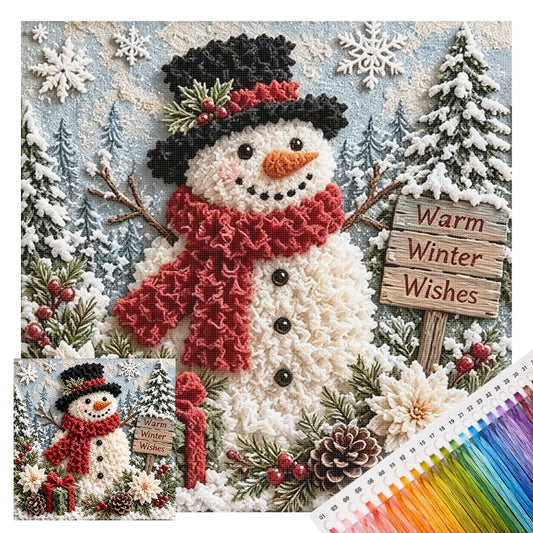 Weihnachts-Winter-Schneemann – Komplettes 11CT gestempeltes Kreuzstich-Set 40x40 cm – Huacan