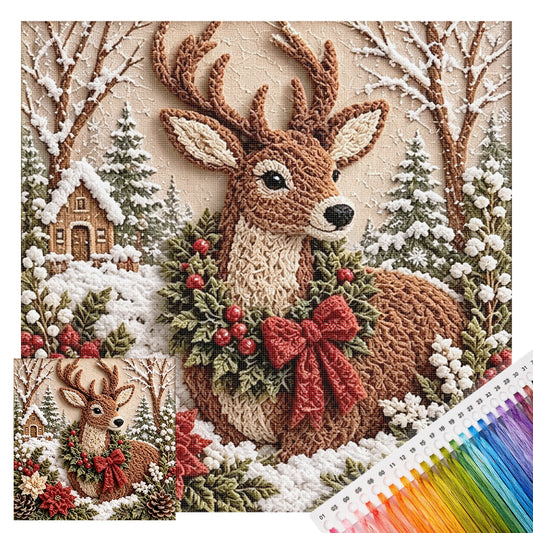 Weihnachtsrentier – Vollständiges 11CT gestempeltes Kreuzstich-Set 40x40cm – Huacan