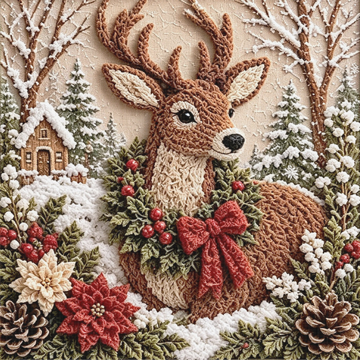 Weihnachtsrentier – Vollständiges 11CT gestempeltes Kreuzstich-Set 40x40cm – Huacan