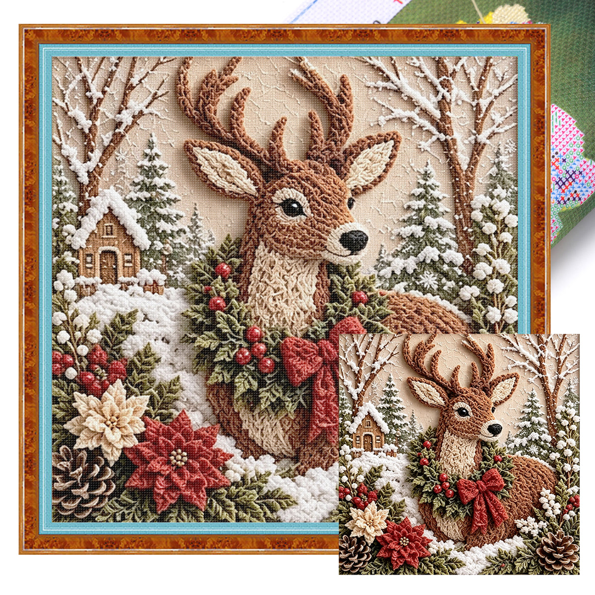 Weihnachtsrentier – Vollständiges 11CT gestempeltes Kreuzstich-Set 40x40cm – Huacan