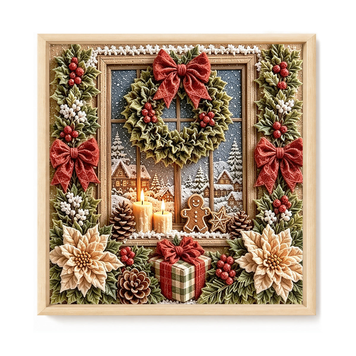 Christmas Wreath By Window - Full 11CT Stamped Cross Stitch 40x40CM - Huacan