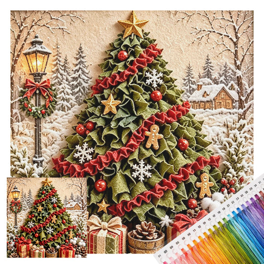Weihnachtsbaum mit Geschenken – Vollständiges 11CT Stempel-Kreuzstichset 40x40 cm – Huacan