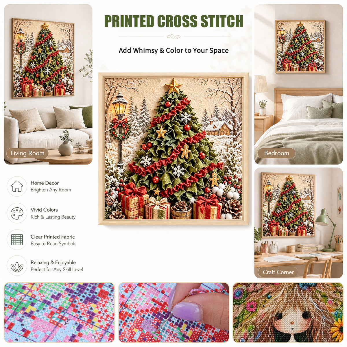 Christmas Tree With Gifts - Full 11CT Stamped Cross Stitch 40x40CM - Huacan