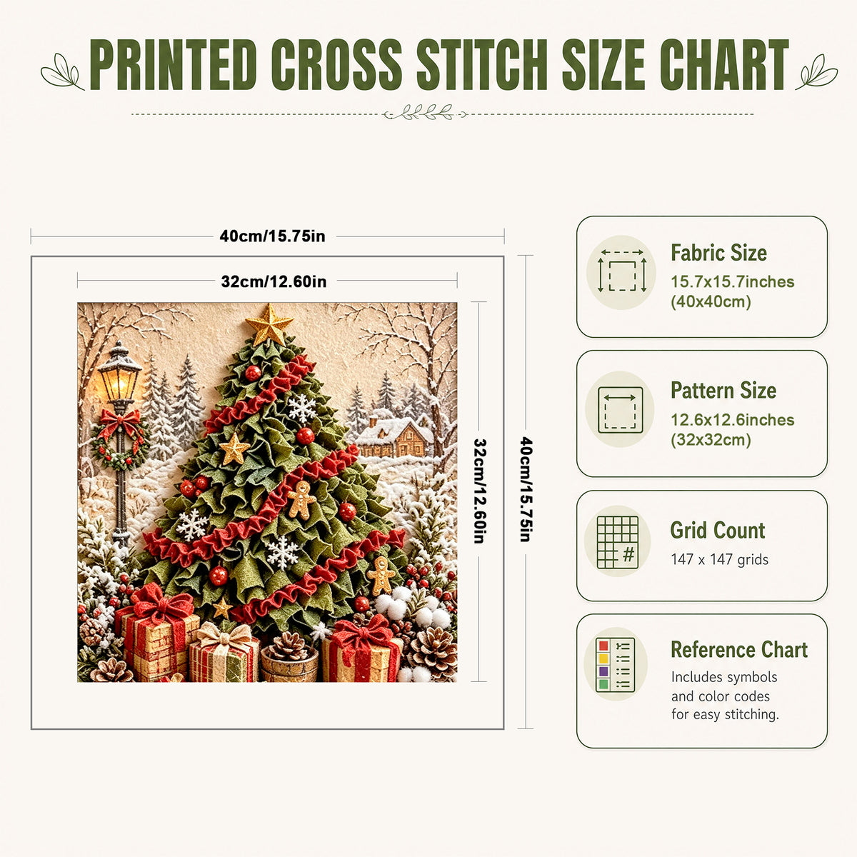 Christmas Tree With Gifts - Full 11CT Stamped Cross Stitch 40x40CM - Huacan