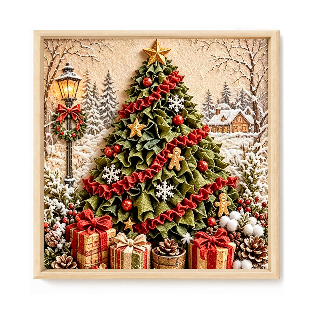 Christmas Tree With Gifts - Full 11CT Stamped Cross Stitch 40x40CM - Huacan