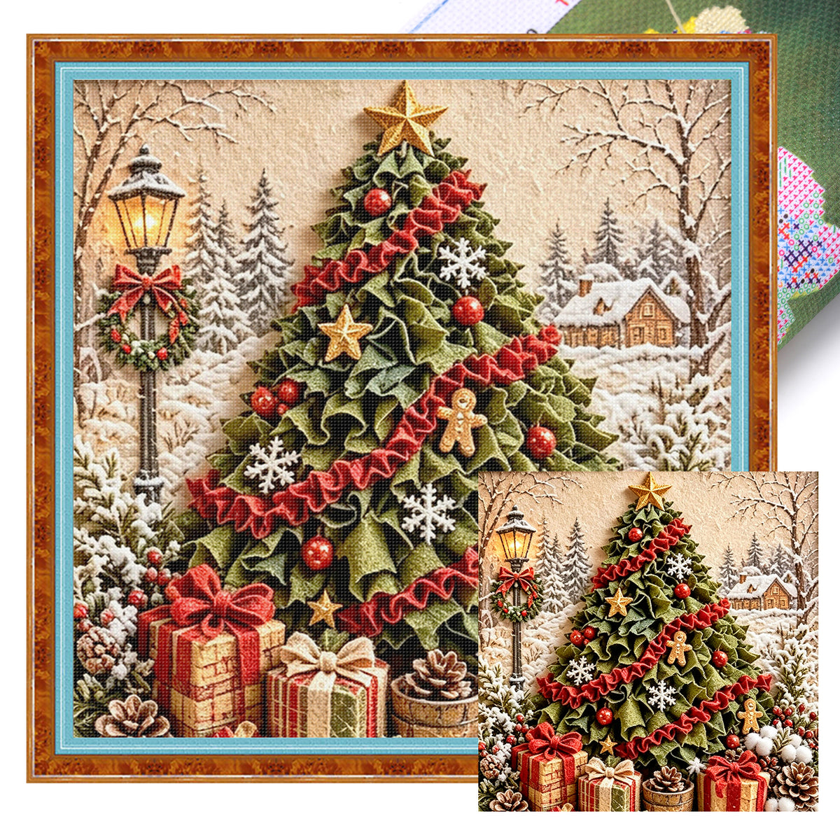 Christmas Tree With Gifts - Full 11CT Stamped Cross Stitch 40x40CM - Huacan
