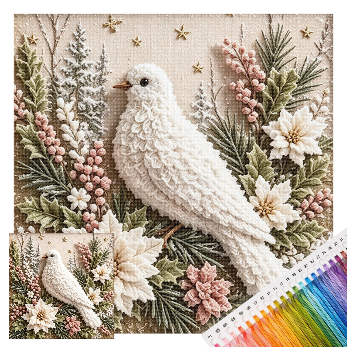 Christmas Peace Dove - Full 11CT Stamped Cross Stitch 40x40CM - Huacan