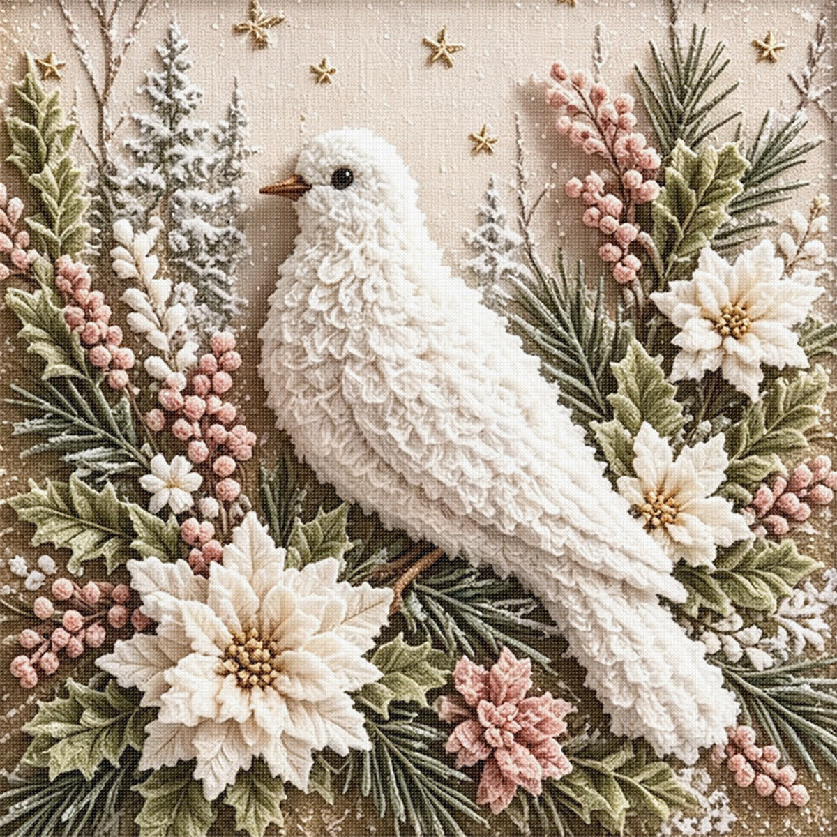 Christmas Peace Dove - Full 11CT Stamped Cross Stitch 40x40CM - Huacan