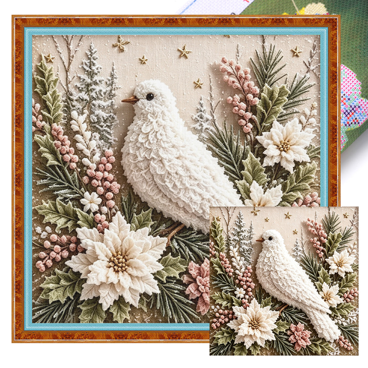 Christmas Peace Dove - Full 11CT Stamped Cross Stitch 40x40CM - Huacan