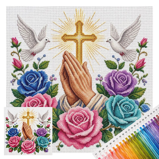 Blütengebet - Vollständiges 11CT Stempel-Kreuzstichset 40x40CM - Huacan