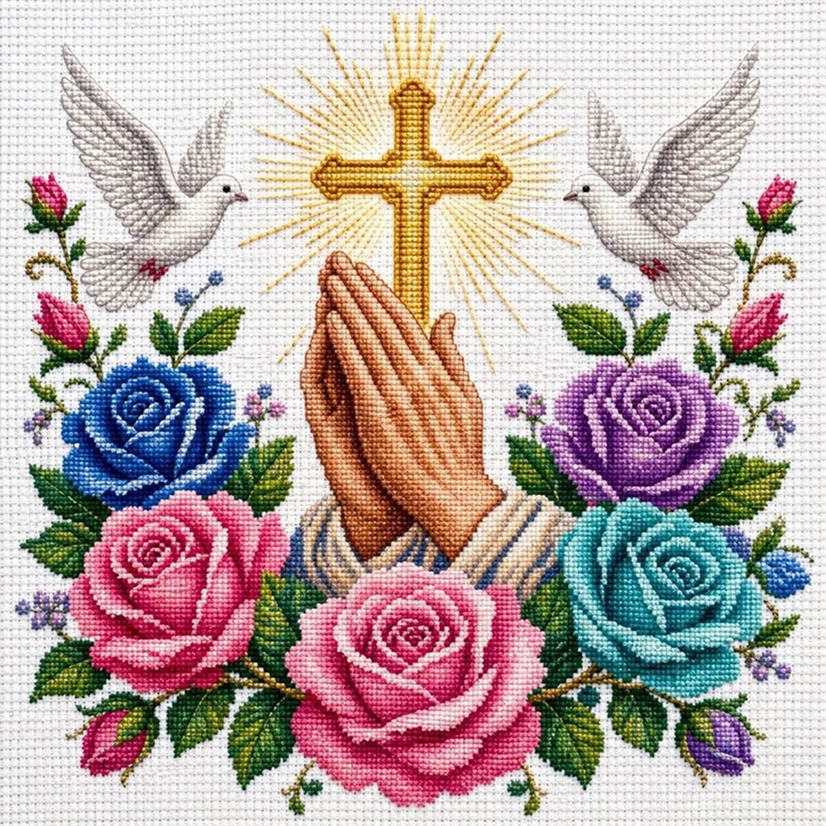 Blütengebet - Vollständiges 11CT Stempel-Kreuzstichset 40x40CM - Huacan