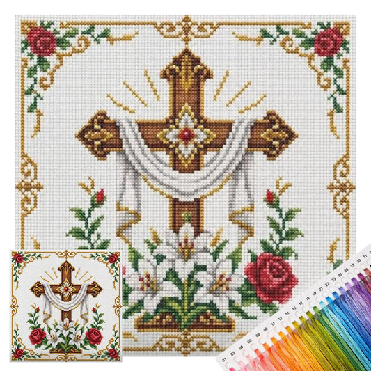 Lilien Heiliges Kreuz - Vollständiges 11CT Stempel-Kreuzstich-Set 40x40CM - Huacan
