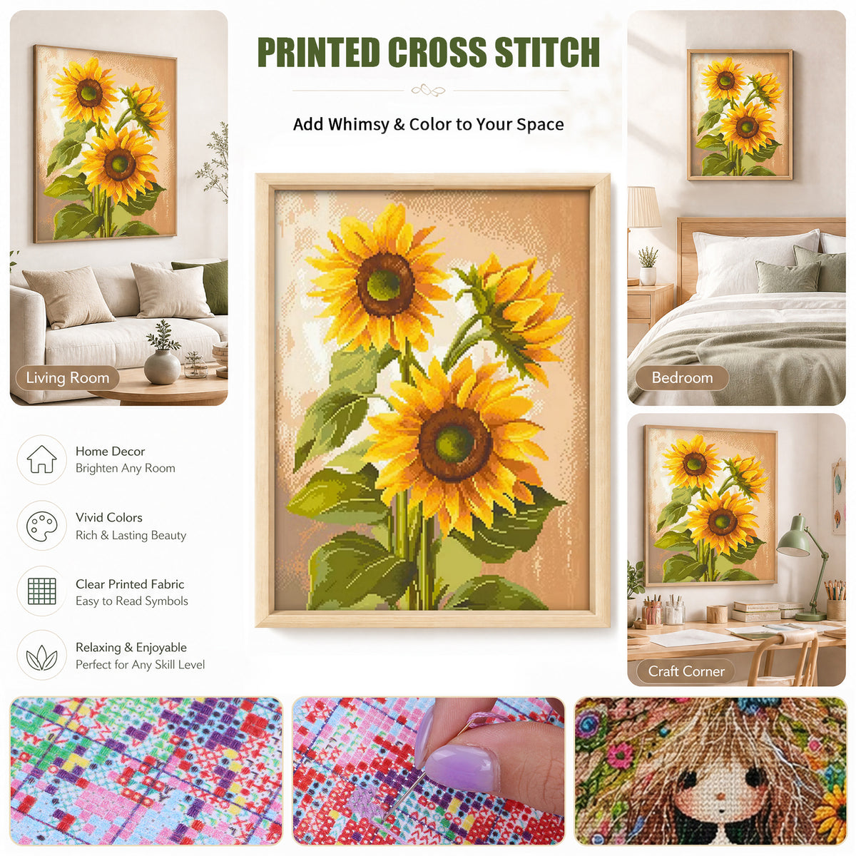 Sunflower - Full 14CT Stamped Cross Stitch 36x46CM - Cherish