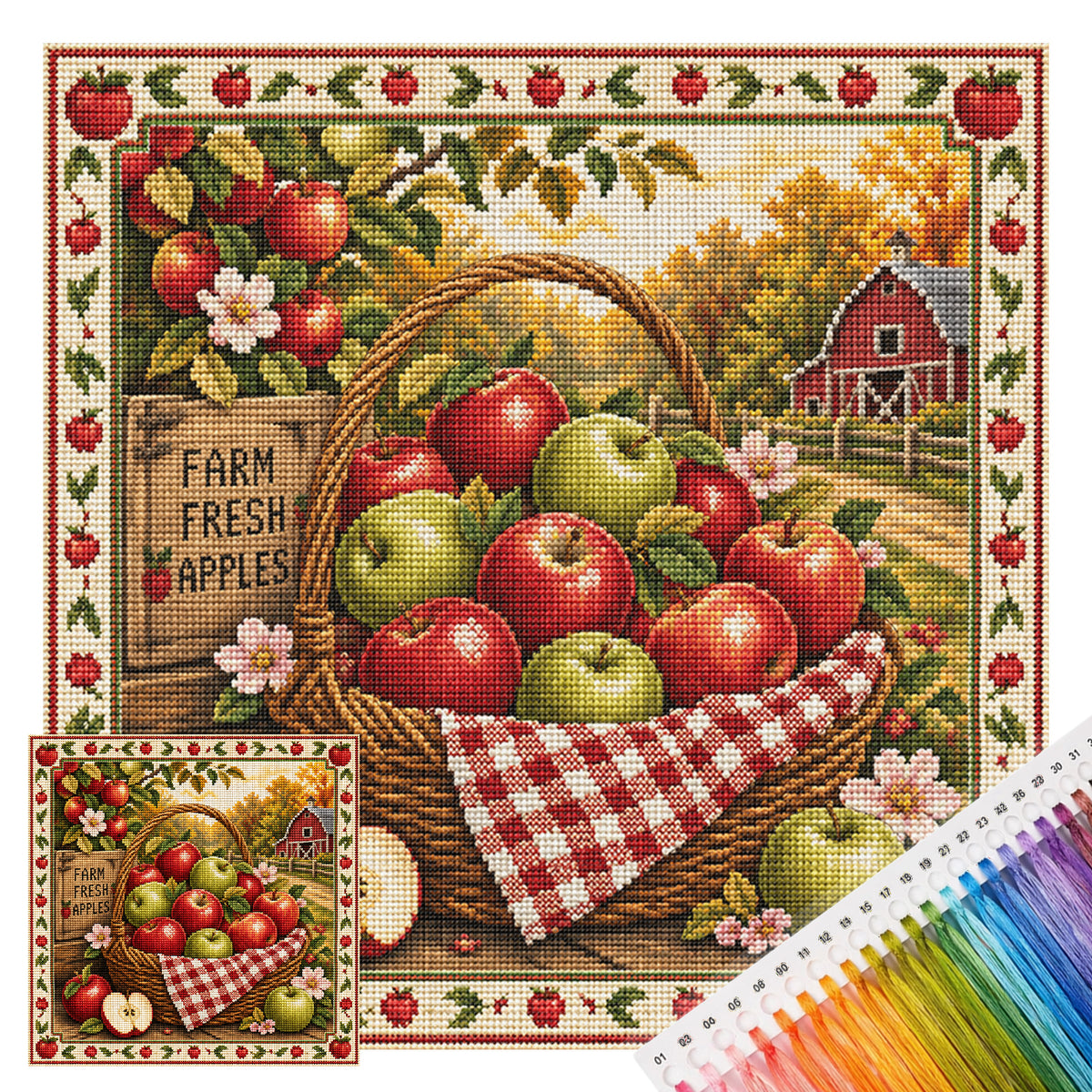 Apple Basket - Full 11CT Stamped Cross Stitch 45x45CM - Huacan