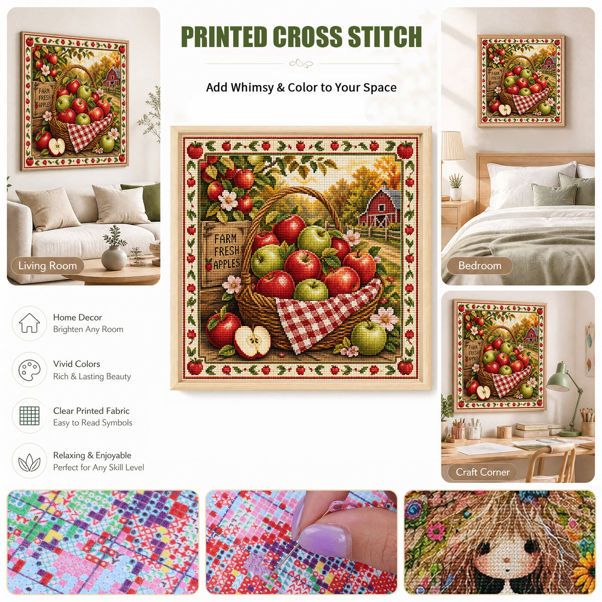 Apple Basket - Full 11CT Stamped Cross Stitch 45x45CM - Huacan