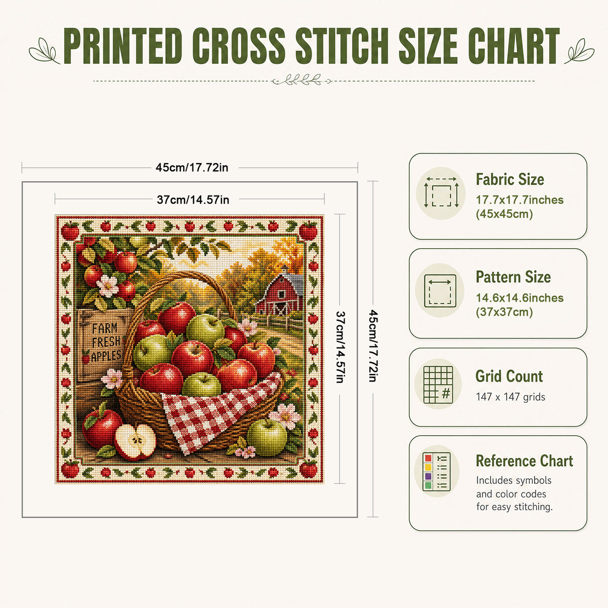 Apple Basket - Full 11CT Stamped Cross Stitch 45x45CM - Huacan
