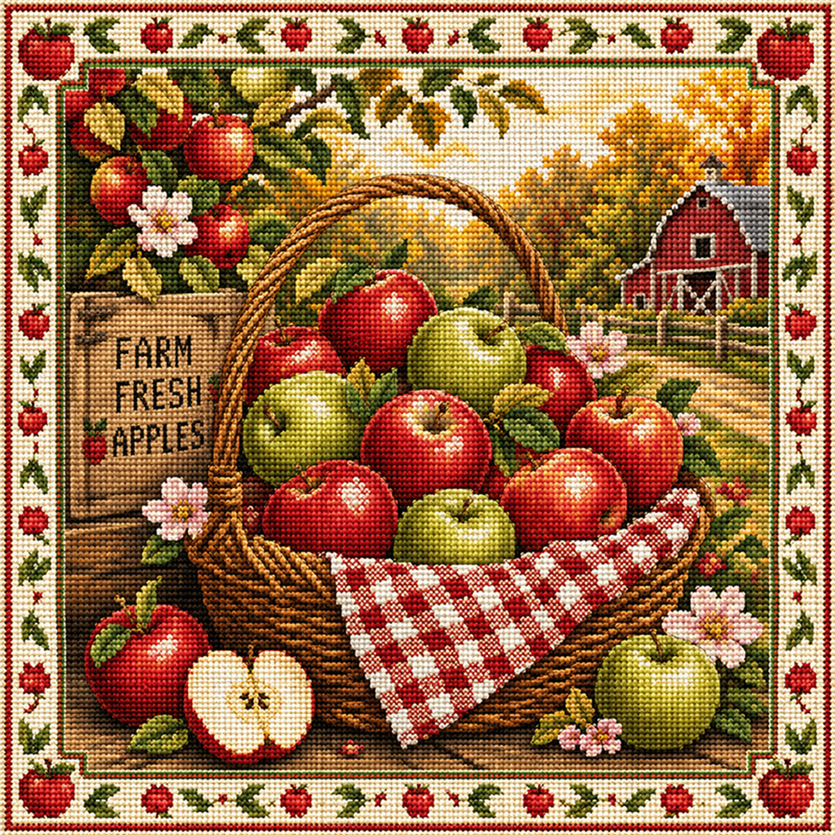 Apple Basket - Full 11CT Stamped Cross Stitch 45x45CM - Huacan