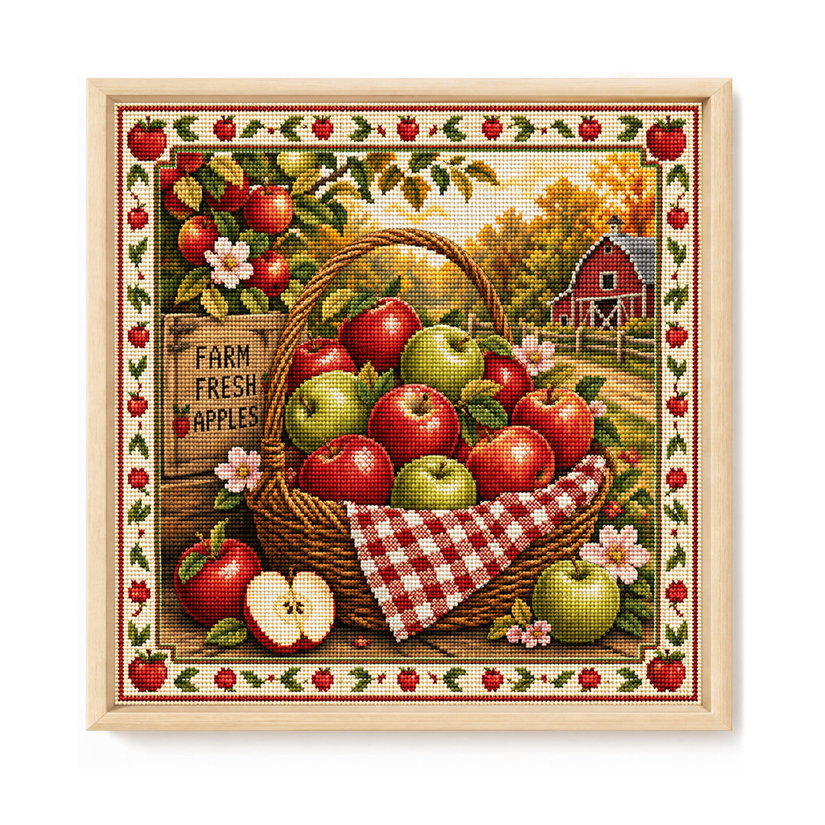 Apple Basket - Full 11CT Stamped Cross Stitch 45x45CM - Huacan