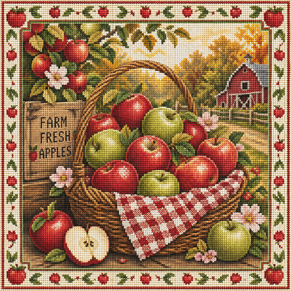 Apple Basket - Full 11CT Stamped Cross Stitch 45x45CM - Huacan