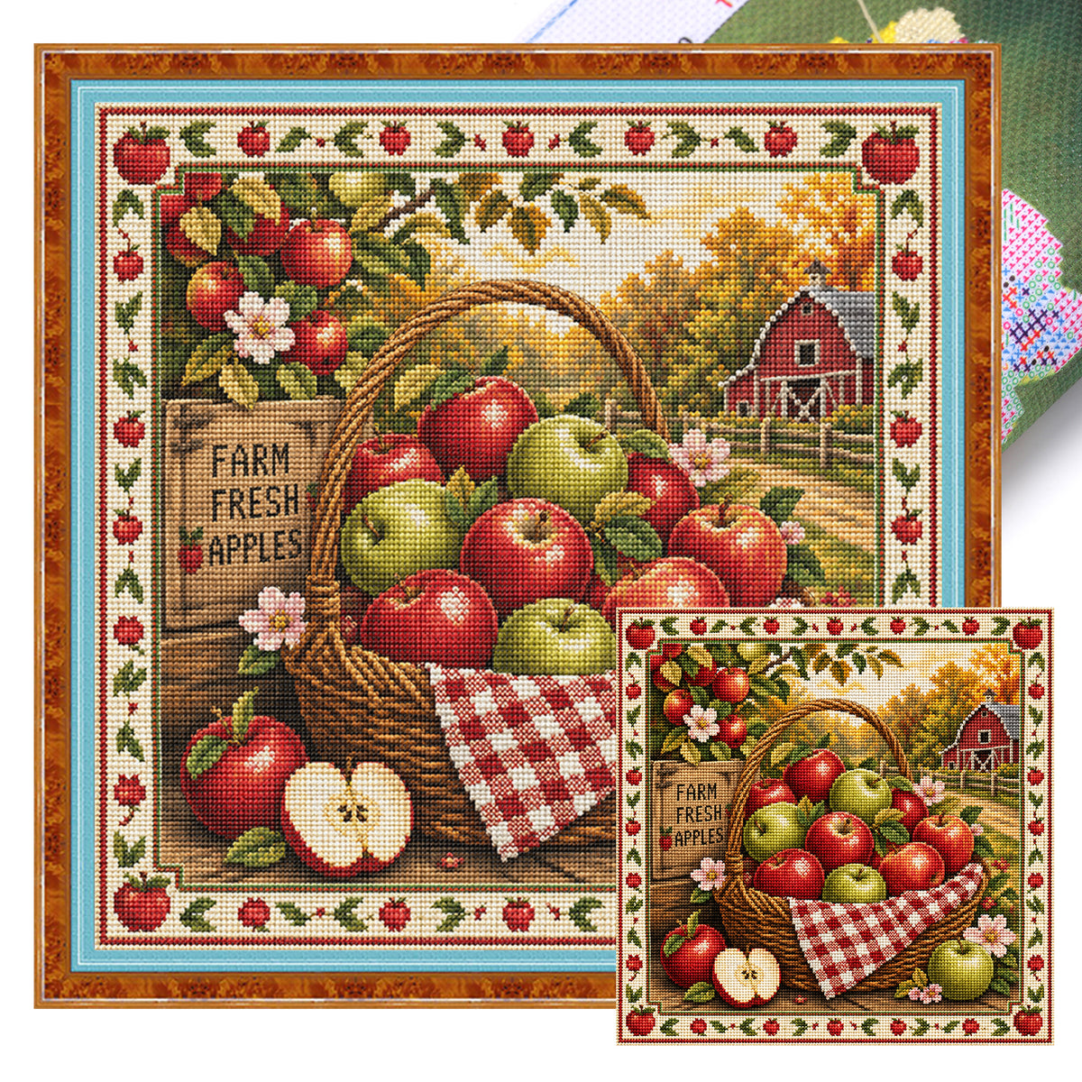 Apple Basket - Full 11CT Stamped Cross Stitch 45x45CM - Huacan