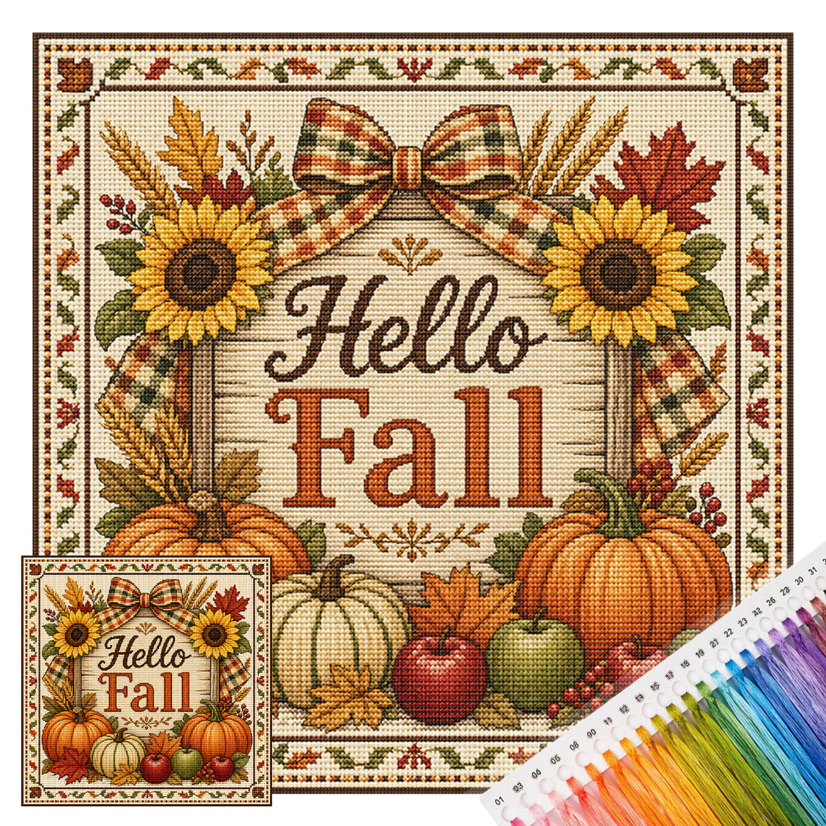 Fall Greeting - Full 11CT Stamped Cross Stitch 45x45CM - Huacan