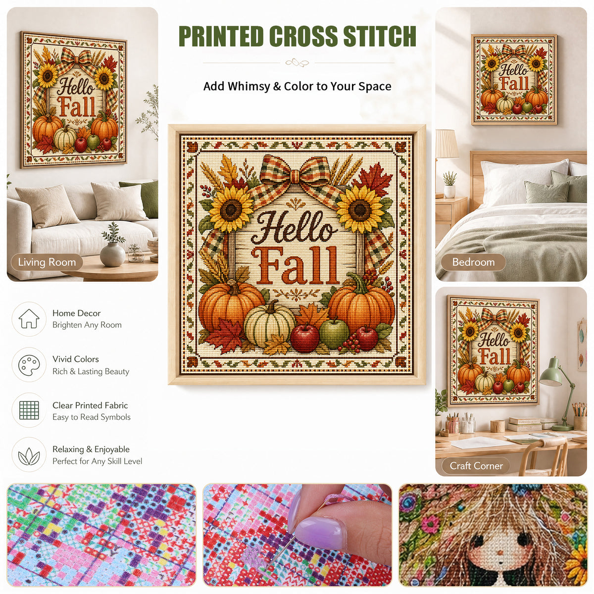 Fall Greeting - Full 11CT Stamped Cross Stitch 45x45CM - Huacan